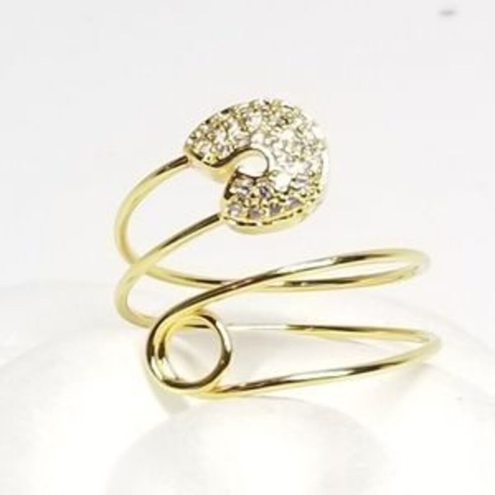 NEW Safety Pin Pave Diamond CZ Open Size Ring